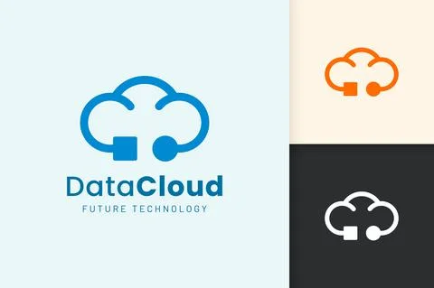 Cloud or Data Logo in modern style with blue color Stock Illustration