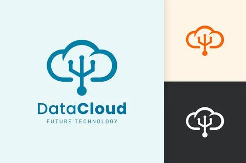 Cloud or Data Logo in modern style with blue color Stock Illustration