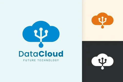 Cloud or Data Logo in modern style with blue color Illustrazione stock