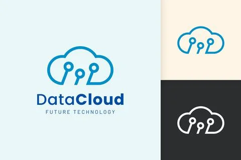 Cloud or Data Logo in modern style with blue color Stock Illustration