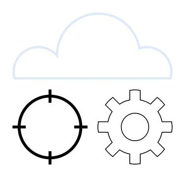 Cloud outline above target and gear symbols representing technological integr Illustrazione stock