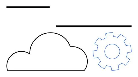 Cloud outline adjacent to a gear represents online data processing and tech i Stock Illustration
