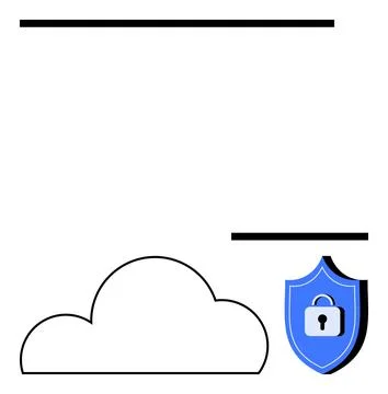 Cloud outline and blue shield with a lock icon on white background. Ideal for Stock Illustration