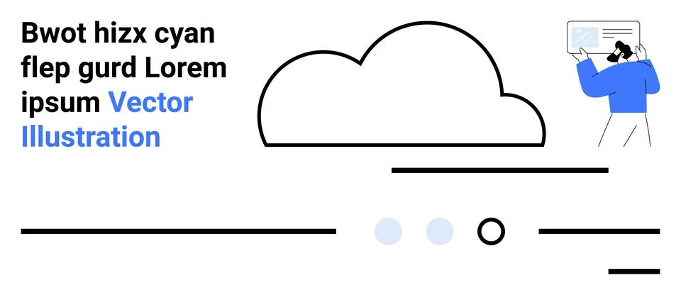 Cloud outline, businessman holding document, abstract lines and dots. Ideal f 스톡 일러스트