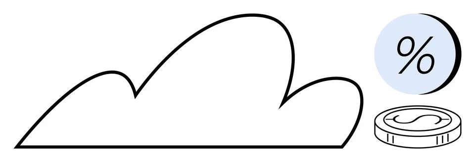Cloud outline with a coin featuring a dollar sign and a percentage symbol in  Stockillustratie