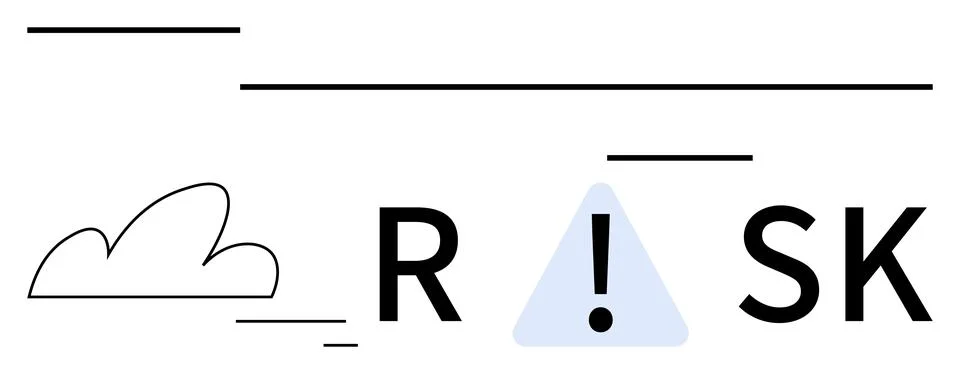 Cloud outline with exclamation point in triangle symbol, representing risk. I Stock Illustration