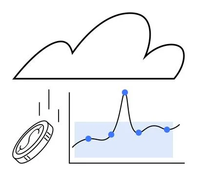 Cloud outline graph with blue data points falling coin. Ideal for finance, an 스톡 일러스트