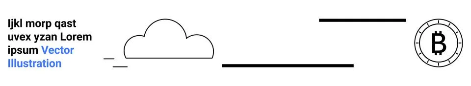 Cloud outline, horizontal lines, stylized Bitcoin symbol in a circle. Ideal f Stock Illustration