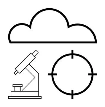 Cloud outline, microscope, target representing cloud computing, scientific re Stock Illustration