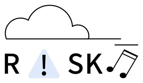Cloud outline over letters R, S, K with an exclamation mark in a triangle rep Stock Illustration