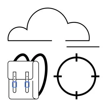 Cloud outline representing data storage above a backpack icon symbolizing edu Illustrazione stock