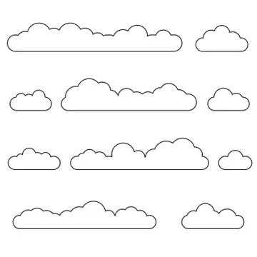Cloud outline set. Cloud line icon collection isolated on white background. Vect Stock Illustration
