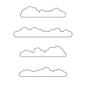 Cloud outline set. Cloud line icon collection isolated on white background. Vect Stock Illustration