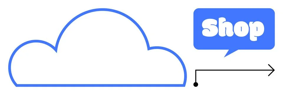 Cloud Outline with Shop Speech Bubble and Arrow for E-Commerce and Cloud Se.. Illustrazione stock