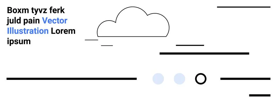 Cloud outline, text elements, linear black lines, blue circles, minimalistic  Illustrazione stock