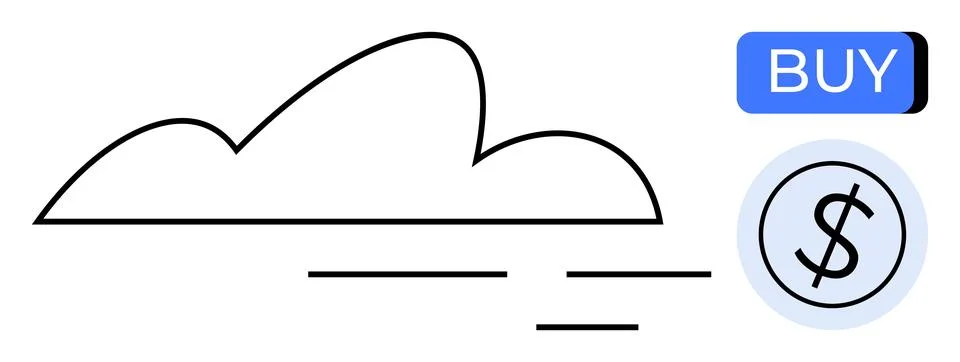 Cloud outline with three horizontal lines, dollar sign in circular icon, and  Stockillustratie