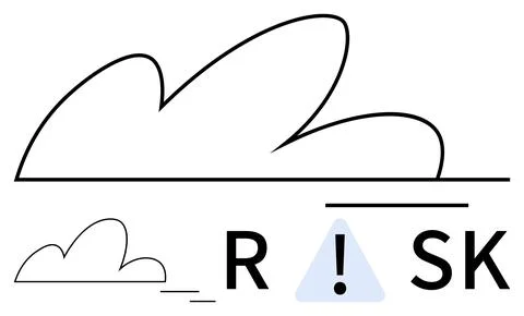 Cloud outlines above the word RISK with an exclamation mark inside a warning  Stock Illustration