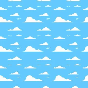 Cloud Over Blue Background Sky Seamless Pattern Stock Illustration