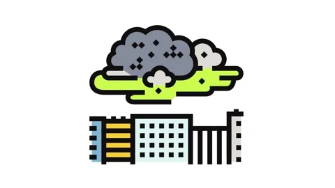 Cloud over city chemical pollution color icon animation Stock Footage 326115283