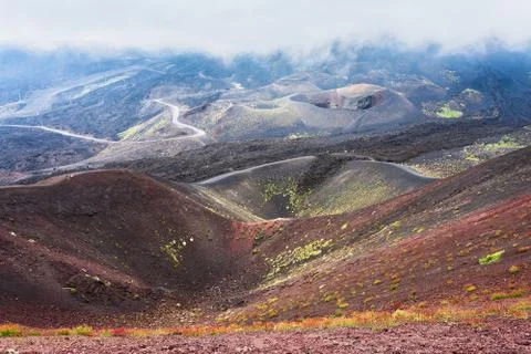 Cloud over craters on Mount Etna Stock Photos