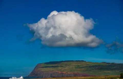 Cloud over Rano Kau volcano in Rapa Nui Stock Photos
