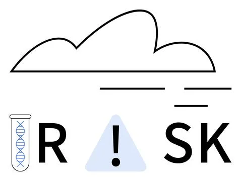 Cloud over RISK text with DNA helix in test tube, exclamation point inside tr イラスト素材