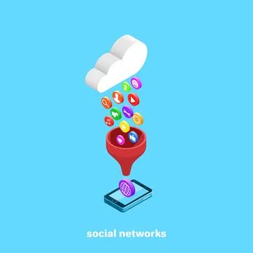 Cloud over the smartphone and icons on the social networks and the Internet,  Stock Illustration