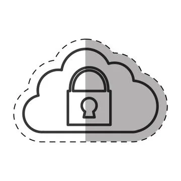 Cloud padlock secuirty system technology thin line Illustrazione stock