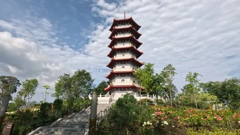 Cloud Pagoda tower inside the Chinese Garden in Singapore Stock Footage 311053874