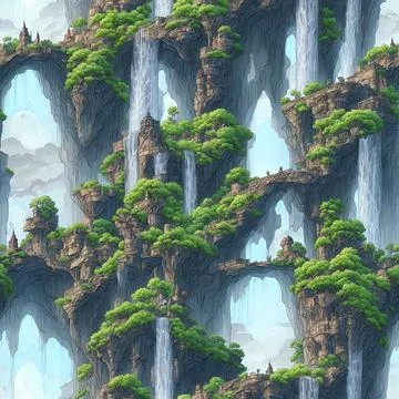 Cloud Palaces - Seamless Repeatable Pattern - Generative AI 스톡 일러스트
