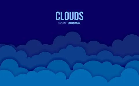Cloud paper cut night blue sky flat illustration Stock Illustration