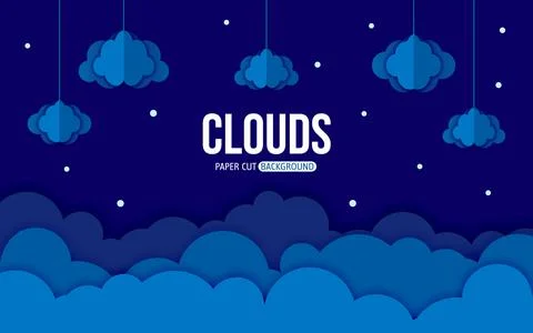 Cloud paper cut night darkness blue sky flat style Stock Illustration