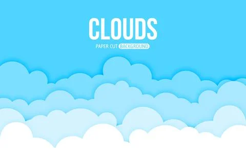 Cloud paper cut sun day blue sky flat illustration Stock Illustration