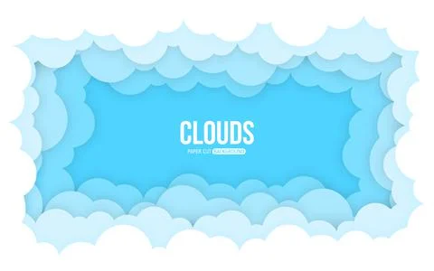 Cloud paper cut sun day blue sky flat illustration Illustrazione stock