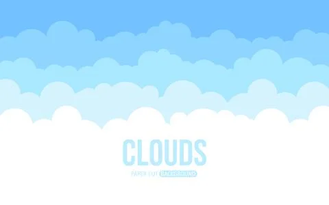 Cloud paper cut sun day blue sky flat illustration Stock Illustration