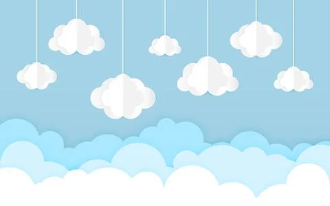 Cloud paper cut sun day blue sky flat illustration Stock Illustration