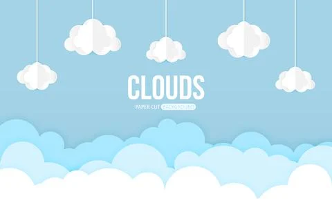 Cloud paper cut sun day blue sky flat illustration Stock Illustration