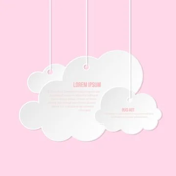 Cloud paper cut weather white info banner flat set Stock Illustration