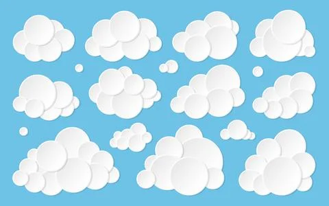 Cloud paper cut weather white info banner flat set Stock Illustration