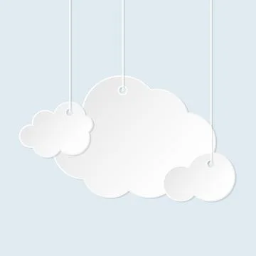 Cloud paper cut weather white info banner flat set Stock Illustration