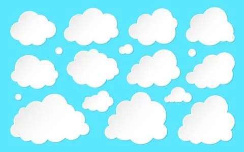 Cloud paper cut weather white info banner flat set Stock Illustration