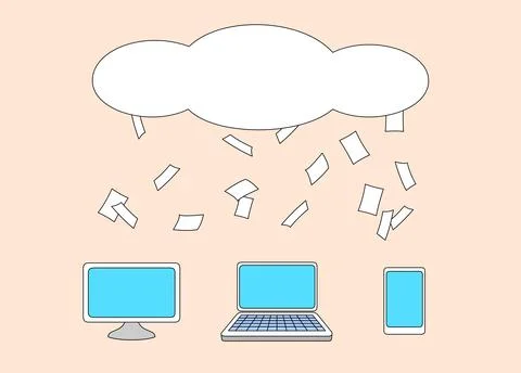 Cloud of paper is falling from the sky Stock Illustration