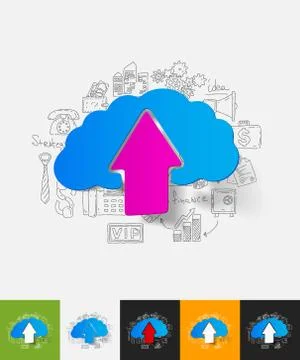 Cloud paper sticker with hand drawn elements Illustrazione stock