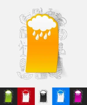 Cloud paper sticker with hand drawn elements Stock Illustration