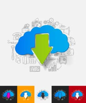 Cloud paper sticker with hand drawn elements Stock Illustration