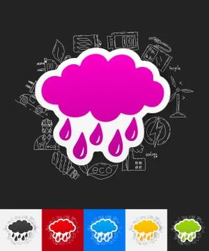 Cloud paper sticker with hand drawn elements Stock Illustration
