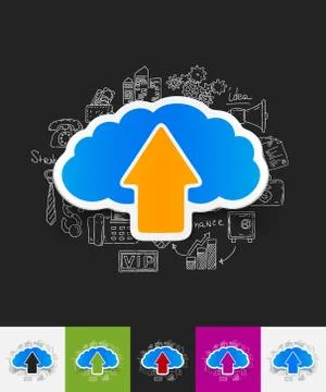 Cloud paper sticker with hand drawn elements Stock Illustration