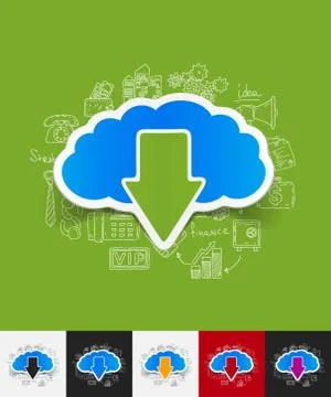 Cloud paper sticker with hand drawn elements 스톡 일러스트