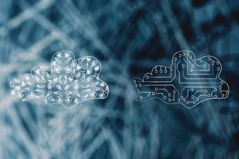 Cloud of papers vs digital cloud Stock Illustration