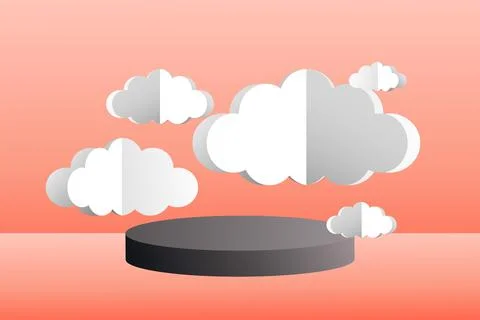 Cloud papper style cut with 3d podium in gradient background design Stock Illustration